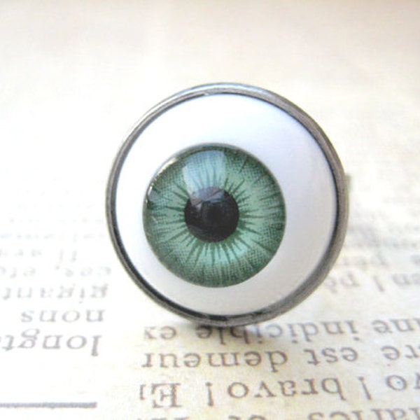 Auge schmuck, Halloween Augapfel Ring, verstellbarer Ring, gruseliger Ring, Gothic Schmuck, gruseligen Ring, grüne Auge Ring