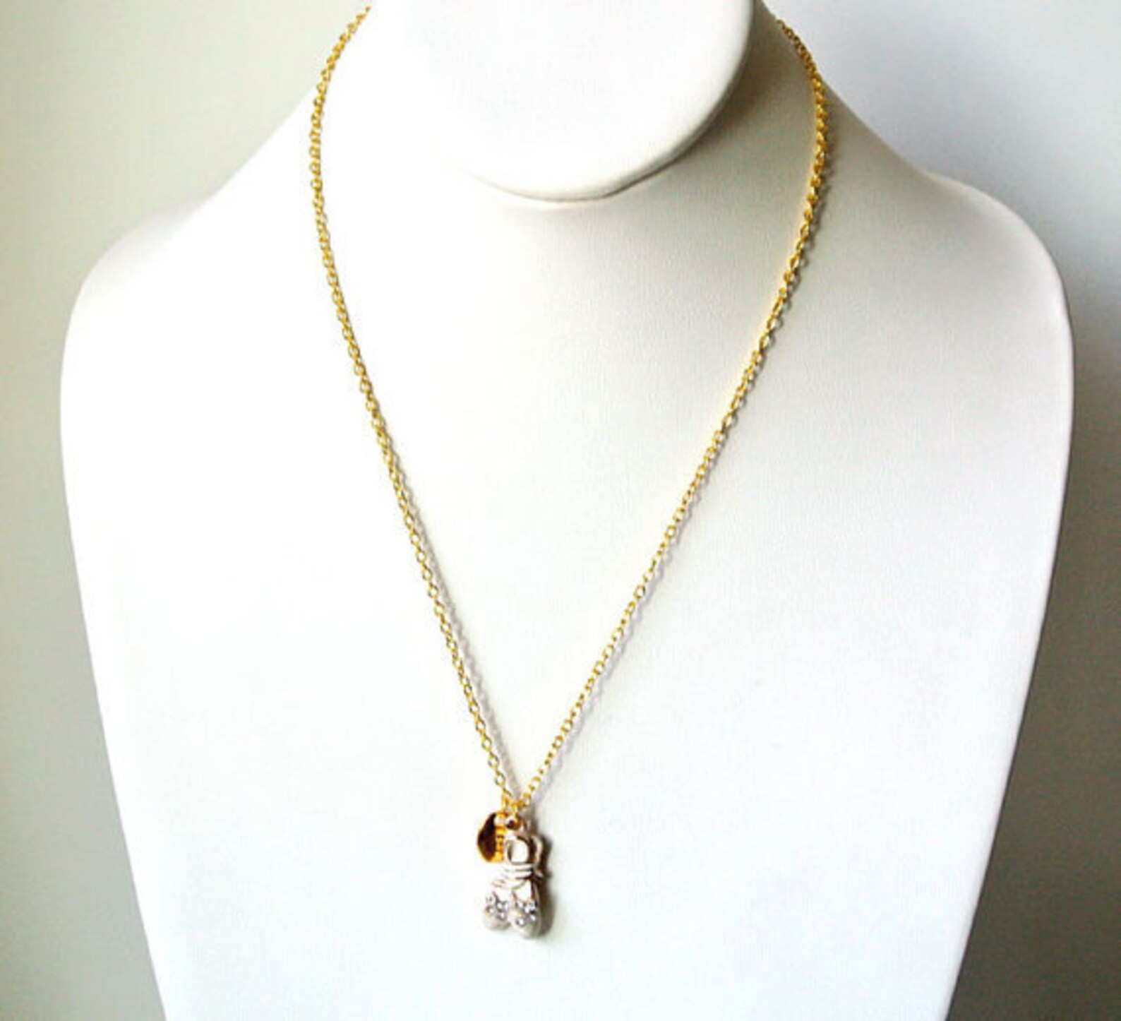 ballet shoes necklace-personalized hand-stamped initial gold tone & white charm-gift for her