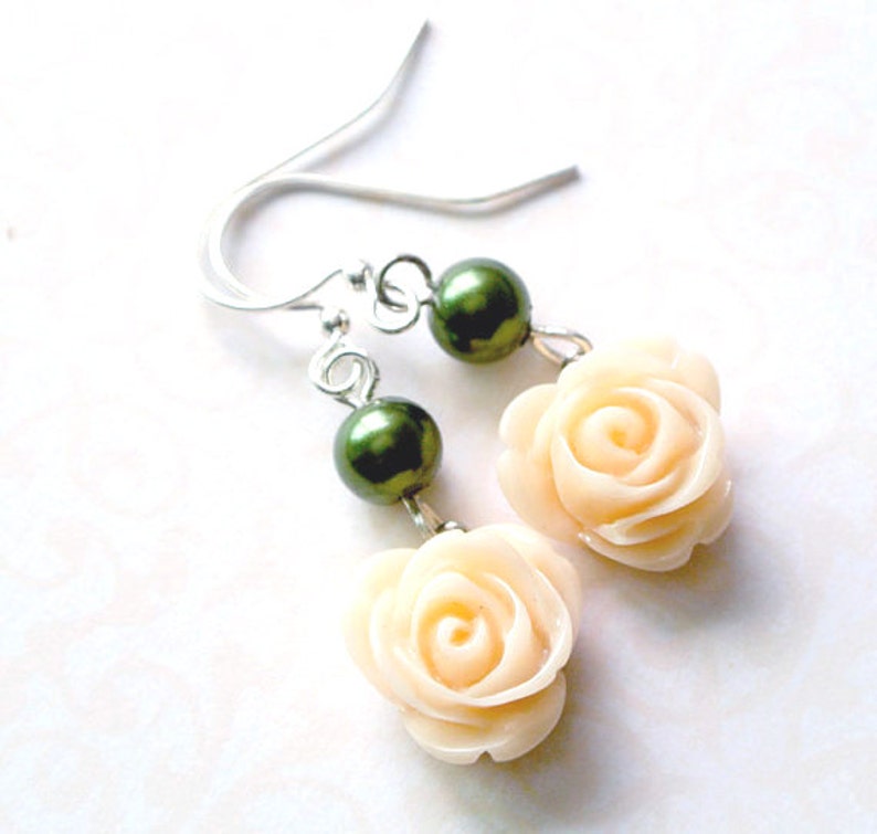 Peach rose earrings dangle Rose earrings-Rose jewelry-Floral earrings-Bridesmaid gift-Gift for her-Birthday gift-Dangle flower earrings image 3