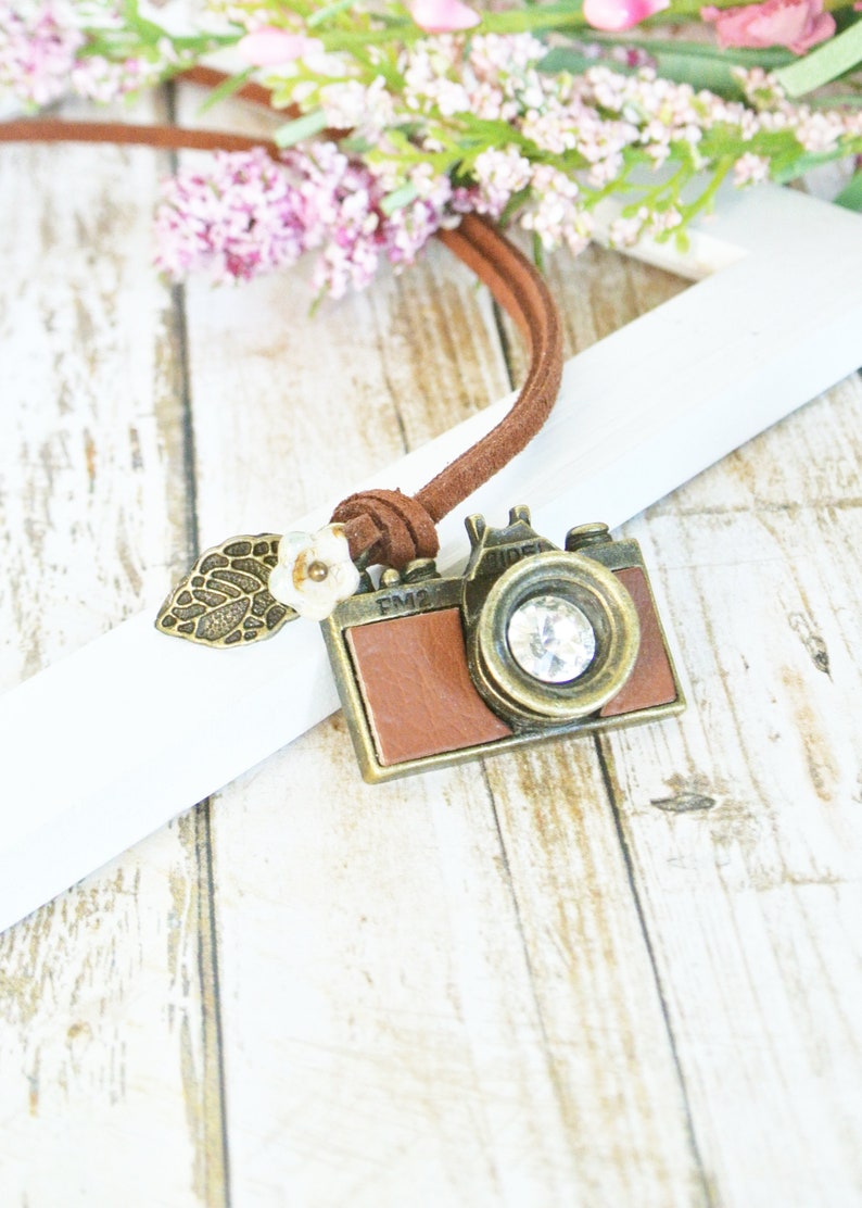 Tan Leather Camera Necklace for Photographer image 5