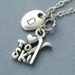 I Love to Ski Necklace, Sports Jewelry,Snow Skier Jewelry, I Love Snow Skiing, Winter Necklace, Ski Initial necklace, Personalized, Monogram