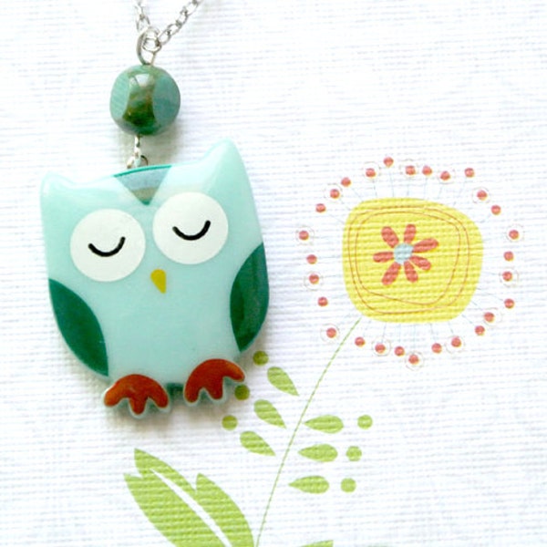 Owls Necklace,Sleepy Owl Pendant Necklace,Owl Jewelry Necklace,Owl Pendant Necklace,Teen Jewelry