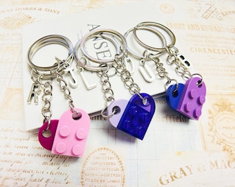 Heart Keychain for Christmas Gift, Personalized Brick Initial Heart Keychain for Couples, Best Friends Boyfriend Girlfriend Gift(41 Colors)