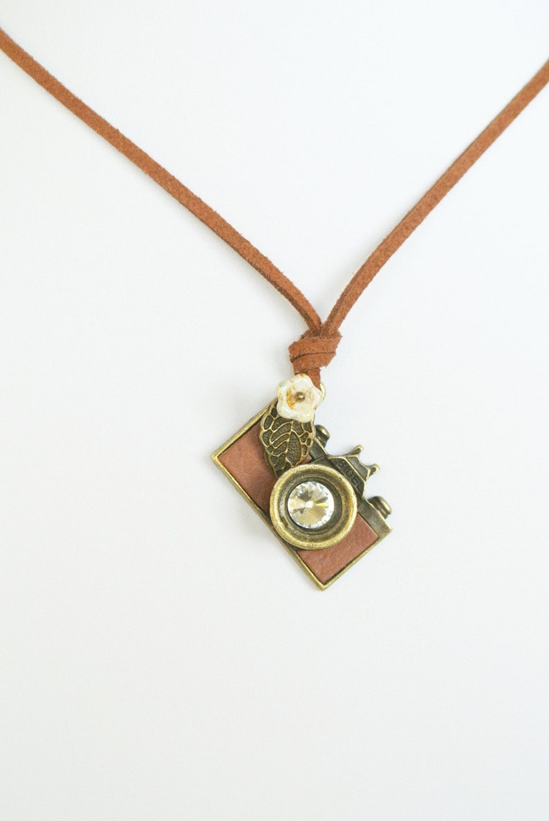 Tan Leather Camera Necklace for Photographer image 9