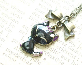 Black Cat Necklace, Cat Pendant Necklace, Halloween Jewelry