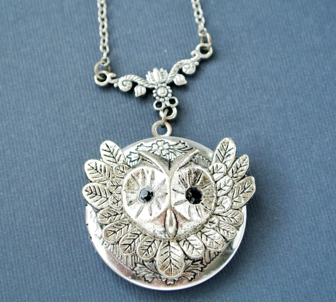 Owl Locket Owl Locket Necklace Owl Photo Locket Jewelry Owl Etsy