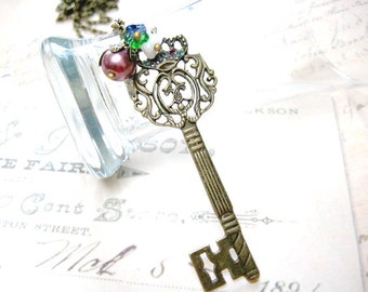 Key Necklace, Skeleton Key Necklace, Key Jewelry, Vintage Key Necklace, Key Pendant,Key Charm, Key to my heart, Gift to her