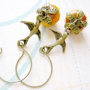 Swallow with Pumpkin Earring, Pumpkin Earrings, Halloween Jewelry, Thankgiving Jewelry image 4