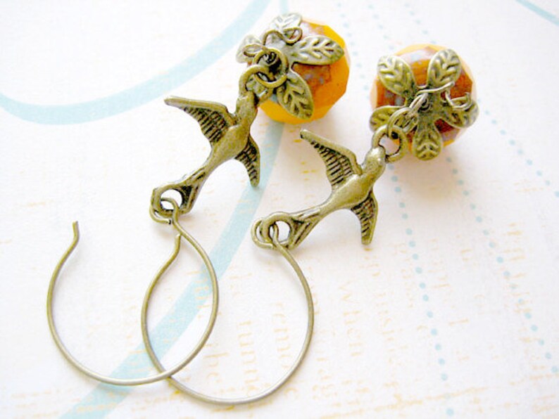 Swallow with Pumpkin Earring, Pumpkin Earrings, Halloween Jewelry, Thankgiving Jewelry image 4