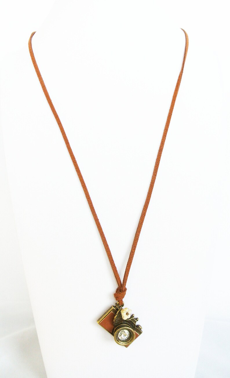 Tan Leather Camera Necklace for Photographer image 8