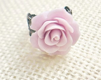 Victorian Lavender Rose Ring for Women, Elegant Adjustable Flower Jewelry, Romantic Adjustable Filigree Ring for Christmas Gift