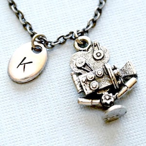 Camera necklace gift for her-Movie camera initial necklace-Film camera necklace-Personalized jewelry-Film student gift-Movie lover gift