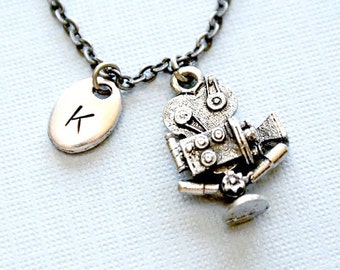 Camera necklace gift for her-Movie camera initial necklace-Film camera necklace-Personalized jewelry-Film student gift-Movie lover gift