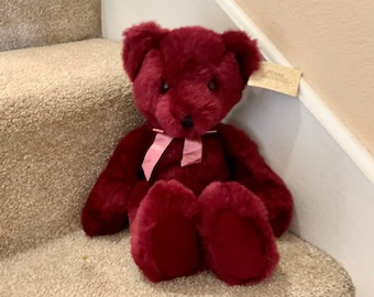 1990s RUSS Rhapsody Bear . Vintage 80s 90s Burgundy Plush Stuffed Bear with Original "Bears From the Past" Tag . 17 1/2 inches Tall . GIFT
