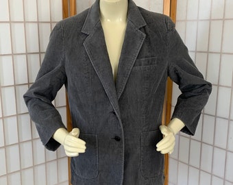1970s Gray Wide Wale Corduroy Suit Jacket Blazer . Vintage 70s 80s Changing Scene 100% Cotton Corduroy Casual Jacket . Size 16