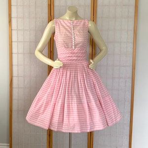 1950s JONATHAN LOGAN Pink Peppermint Bombshell Rockabilly Dress . Vintage 50s 60s Cupcake Pin Up Full Gathered Skirt Party Dress Extra Small