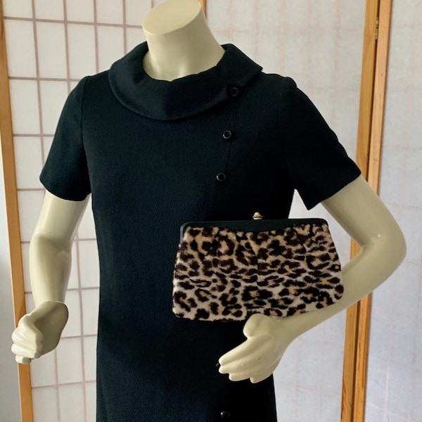 1960s Rare Marilyn Style  LEOPARD Faux Fur Convertible Clutch Handbag Purse. Vintage 50s 60s Statement Moc Fur Party Prom Meow Purse