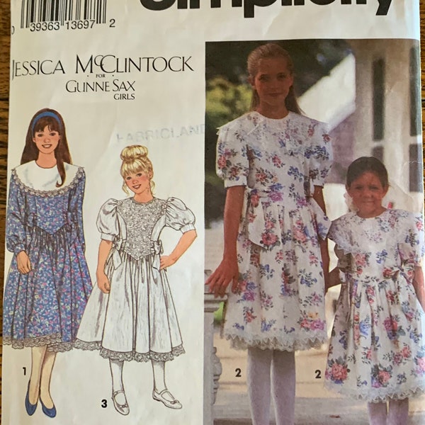 GUNNE SAX for Jessica McClintock Girl's Dress . Vintage UNCUT 1990s Simplicity 8253 Sewing Pattern for Prairie Peasant Dress . Size 3 - 6