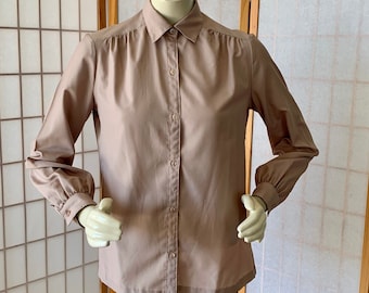 1980s Beige Dressy Blouse . Vintage 80s 90s Polyester Blouse by Lady Manhattan Silkmana Classic Dress Blouse with a Silk touch . Size 12 L