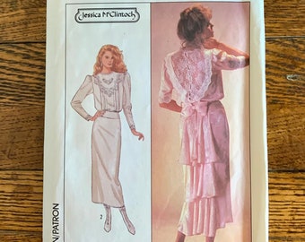 1980s Jessica McClintock EDWARDIAN Style Dress . Vintage 80s Simplicity Sewing Pattern 8224 . Bust 31 1/2 Size 0