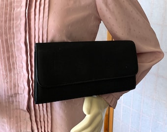 1960s MOD Black Clutch Purse . Vintage 60s Retro Black Rayon Cloth Clutch