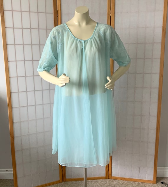 1960s Blue Sheer Chiffon Peignoir Robe. Vintage 60s L… - Gem