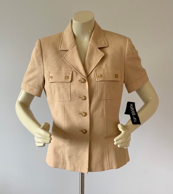 1980s Khaki Tan Safari Style Blazer Suit Jacket . 80s 90s KASPER A.S.L. Not  Used Dead Stock With Tags Vintage Top . Size 8 Medium 