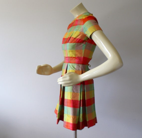 1960s SHANTUNG SILK Mini Dress . Vintage 60s MOD … - image 3