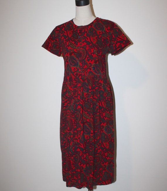 Vintage boho Hippie Red Cotton Paisley Casual Mid… - image 3
