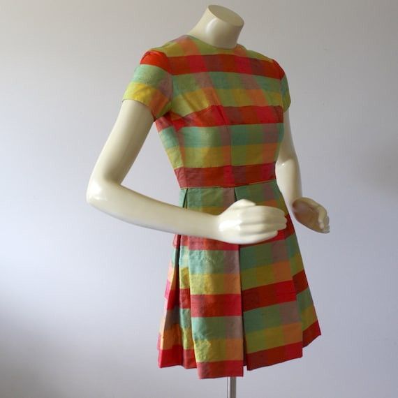 1960s SHANTUNG SILK Mini Dress . Vintage 60s MOD … - image 6