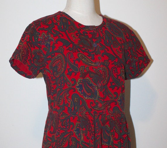 Vintage boho Hippie Red Cotton Paisley Casual Mid… - image 2