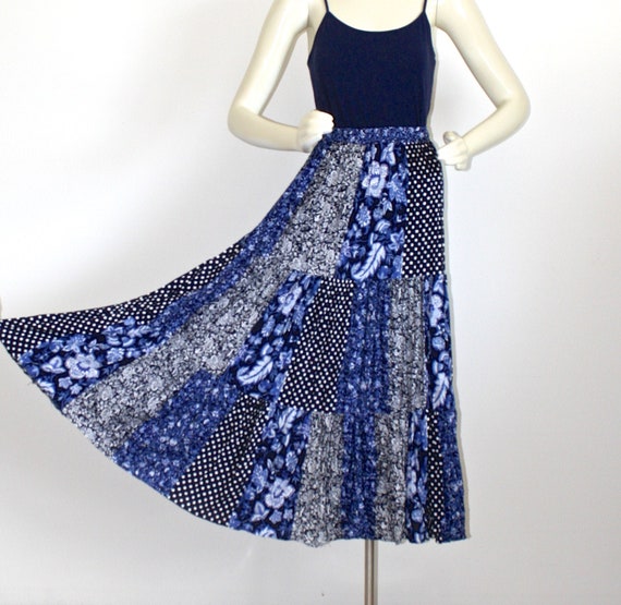 1990s Broomstick Maxi floral Skirt . Vintage Rayon Bl… Gem