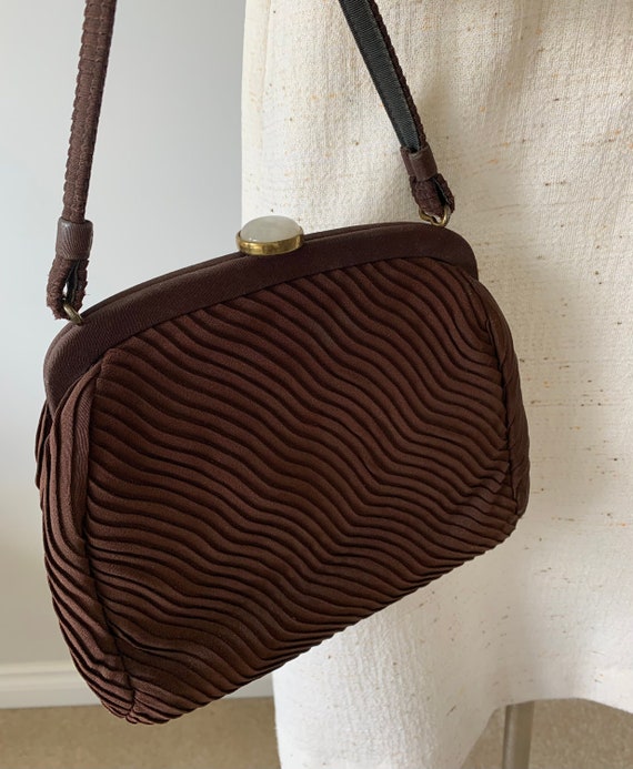 1950s Brown Rayon & Lucite Bag . Vintage 50s Desi… - image 1