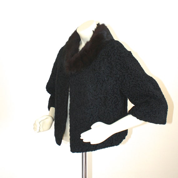 1950s Faux Black Persian Lamb Dress Jacket . Vint… - image 2