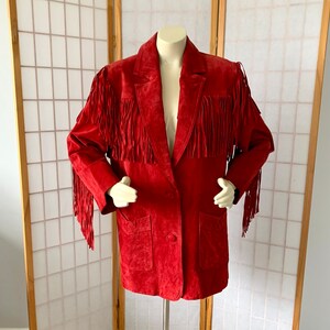Vintage Brick Red Suede Leather Cowgirl Country Western Coat . Vintage 90s Rustic Leather Peacoat with Long Fringe . Check Below for size