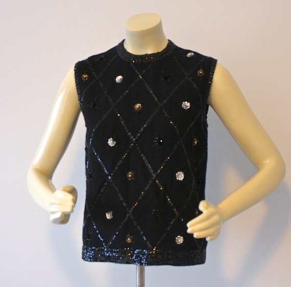 1950s Black Lambswool Sequin Sweater . Vintage 50… - image 6