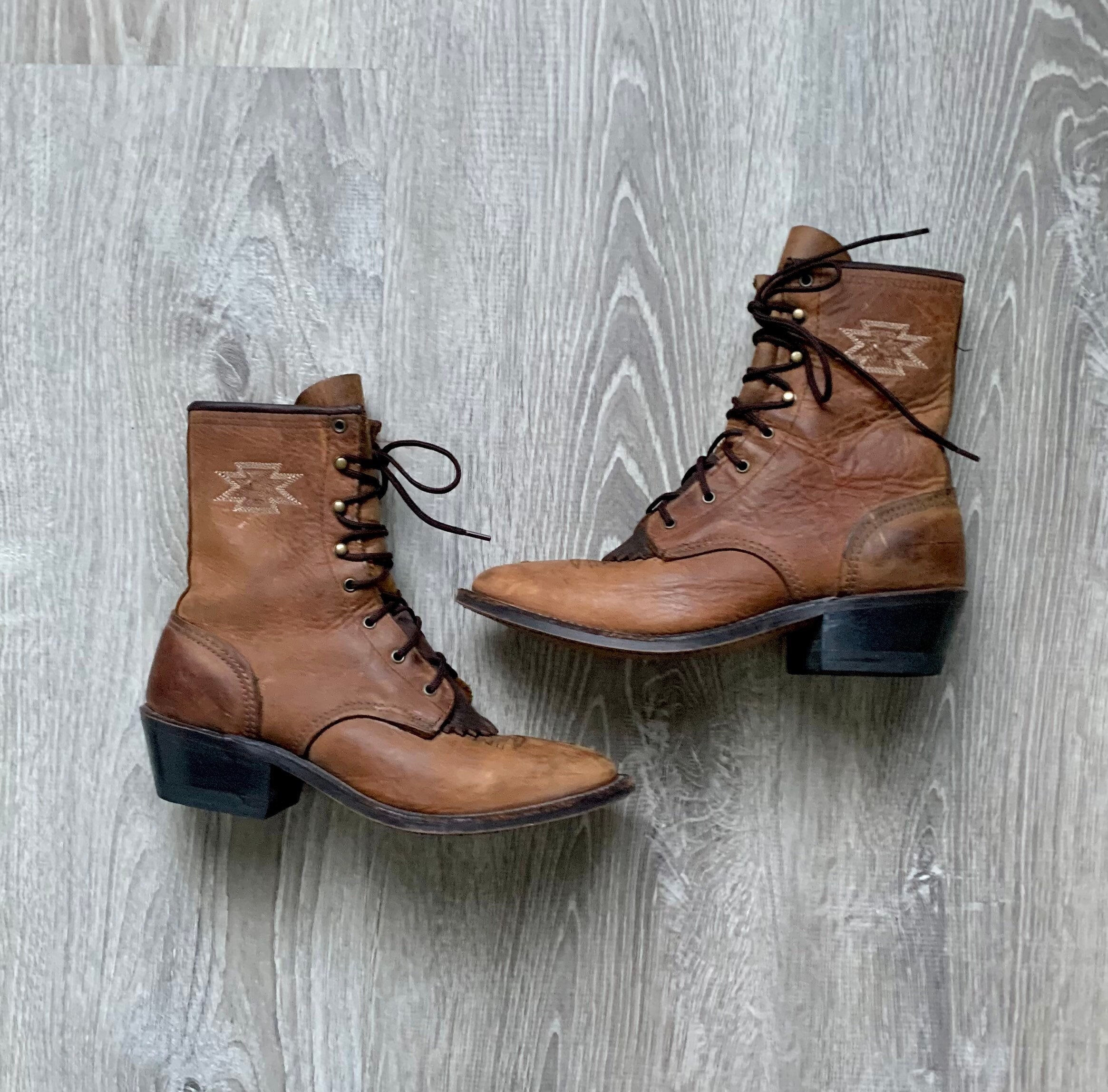 ABILENE Brown Leather PACKER Boots . Vintage Cowgirl Country