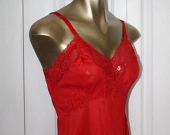 1960s Red Lace Full Slip . Vintage 60s CAROL BRENT Lingerie Slip . Size Small Size 2 to 4