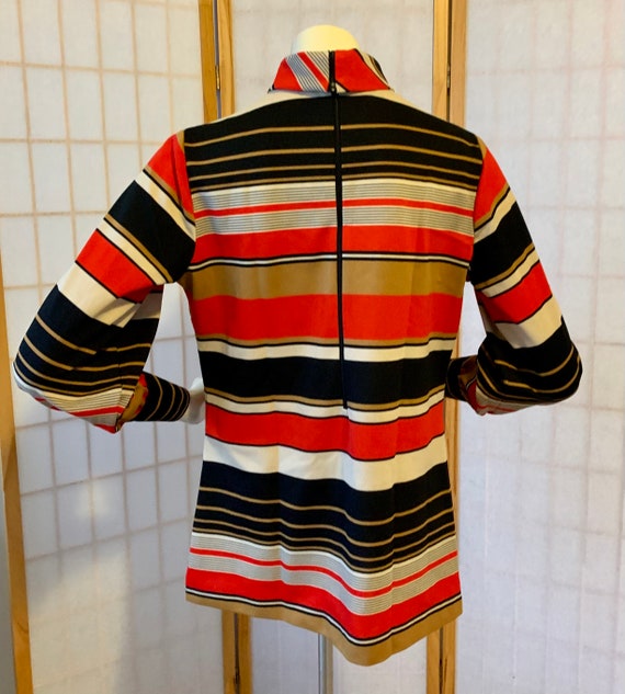 1960s MOD Striped Turtleneck Polyester Blouse . V… - image 6