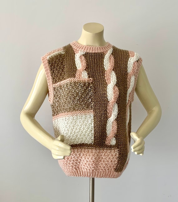 1980s Hand Knit Sweater Vest . Vintage 80s Acryli… - image 1