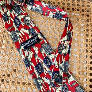 RENE CHAGAL Hand Made SILK Men's Neck Tie . Dressed Elephants Design . Vintage Y2K Formal Dress Tie image 4