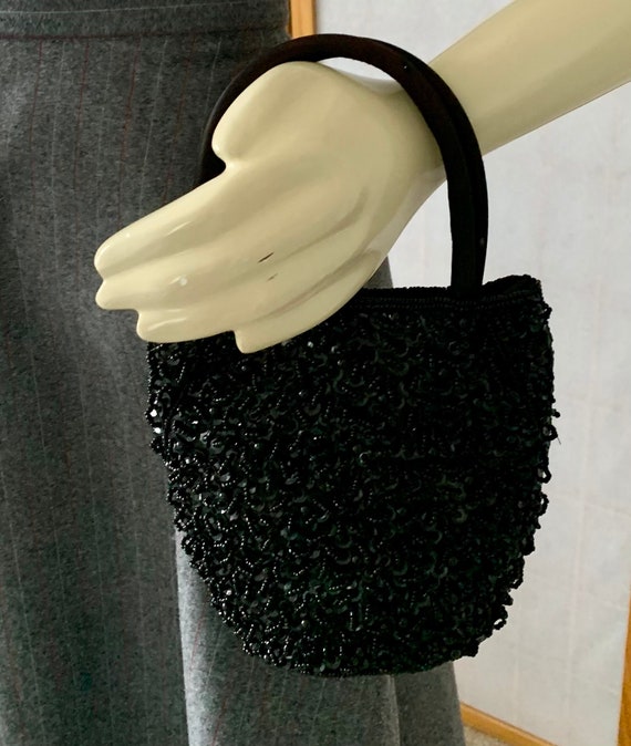 1960s Black Sequin Beaded Formal Evening Party Purse  display picture 1