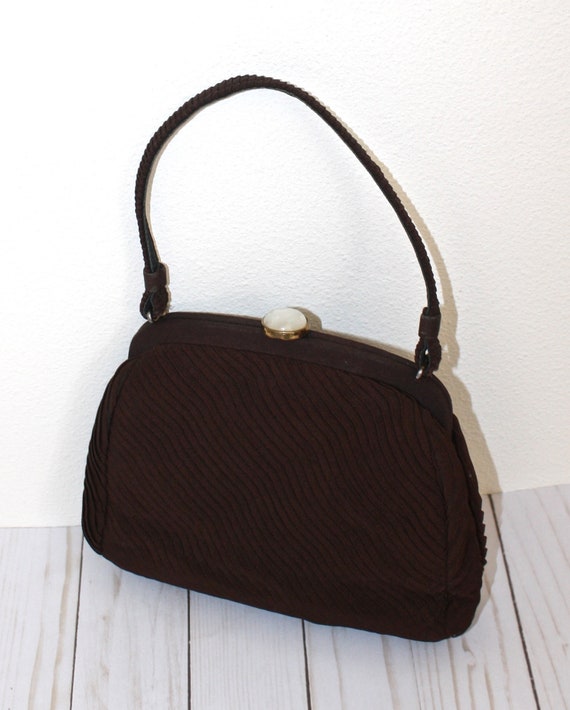 1950s Brown Rayon & Lucite Bag . Vintage 50s Desi… - image 3