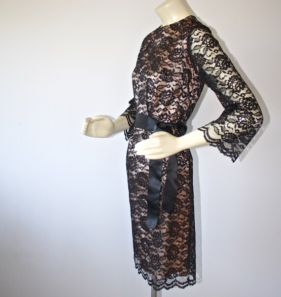 1950s Nude Allusion Black Chantilly Lace Party Dr… - image 3