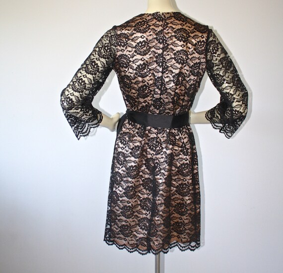 1950s Nude Allusion Black Chantilly Lace Party Dr… - image 5