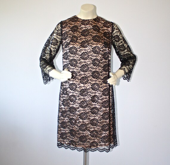 1950s Nude Allusion Black Chantilly Lace Party Dr… - image 9