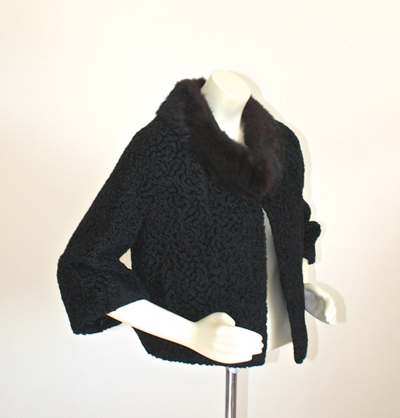 1950s Faux Black Persian Lamb Dress Jacket . Vint… - image 5