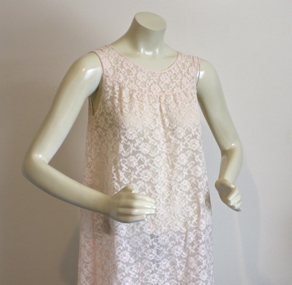 1960s Pink Lace Lingerie Negligee . Vintage 60s Semi … - Gem