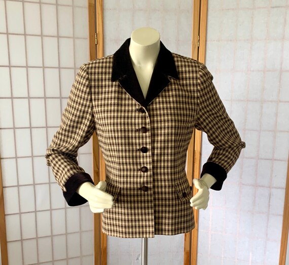 brown checked blazer dress Brown Check Horn Button Belted Blazer Dress main image 0