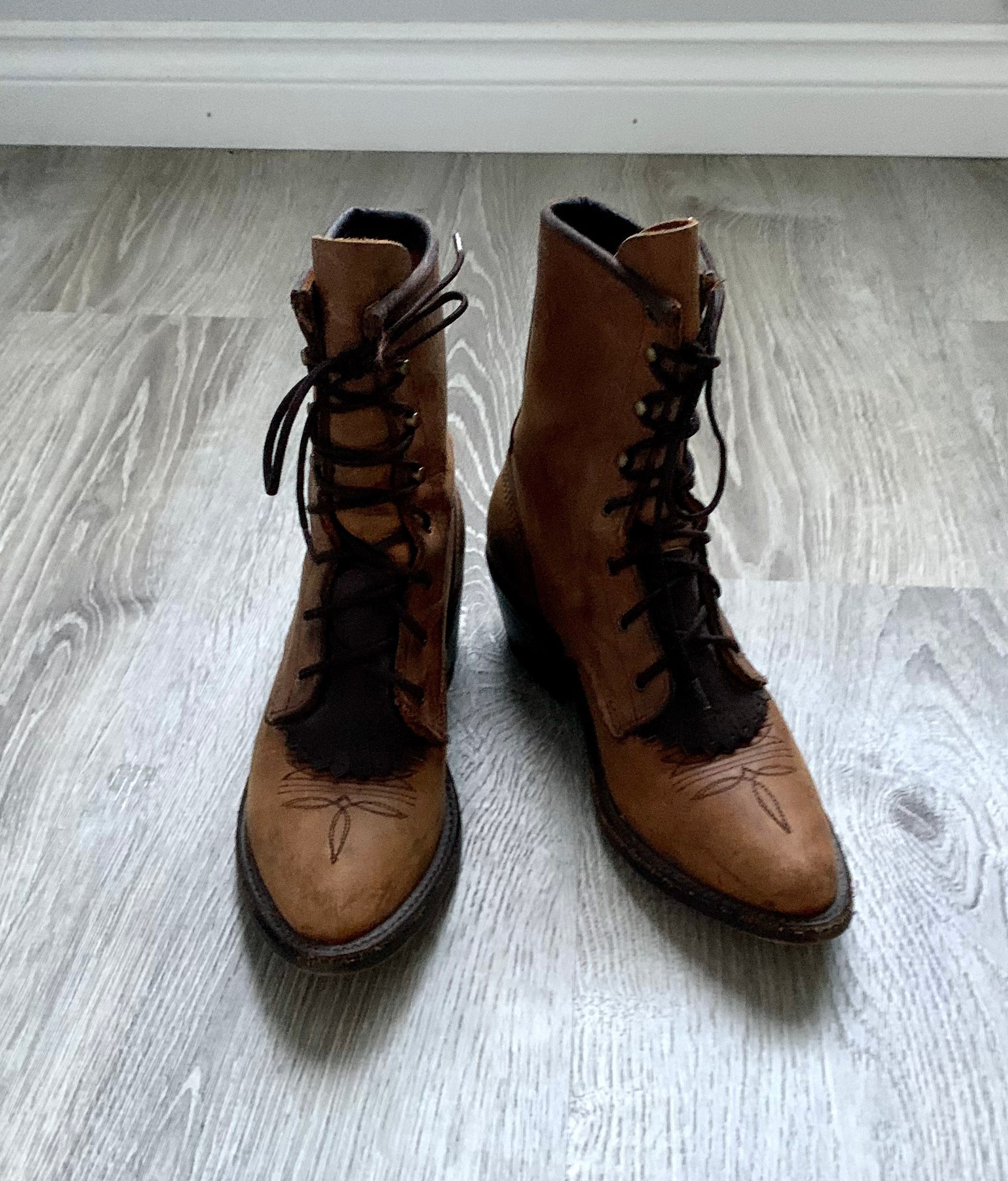 Vintage Abilene Western Packer Kiltie Tooer Two Tone Leather Boots Size 8D Abilene Leather Embroidered Kiltie Boots - Etsy main image 2